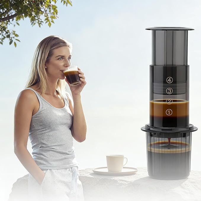 Portable Coffee Maker for Camping & Travel, Coffee Press - All-in-One French Press, Pour-Over & Espresso Style Manual Brewer, Small Coffee Maker for Full Bodied Coffee Without Grit, Less Bitterness