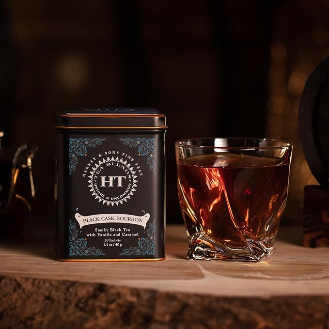 Harney & Sons Black Cask Bourbon Tea, 20 Sachets of Smoky Lapsang Black Tea with Light Caramel Flavors