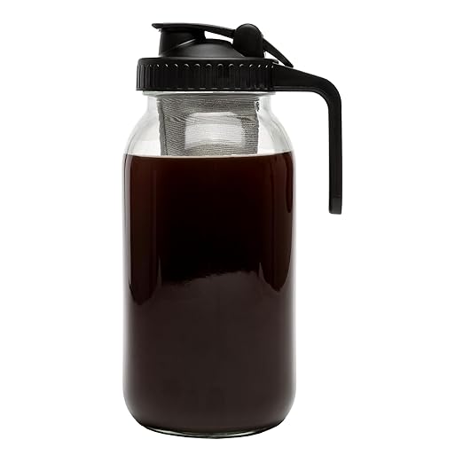 Primula Mason Jar Cold Brew Iced Coffee Maker with Stainless Steel Filter and Easy Pour Lid, Durable Glass Pitcher Fits in Most Fridge Doors, Dishwasher Safe, Made without BPA, 2-Quart, Black