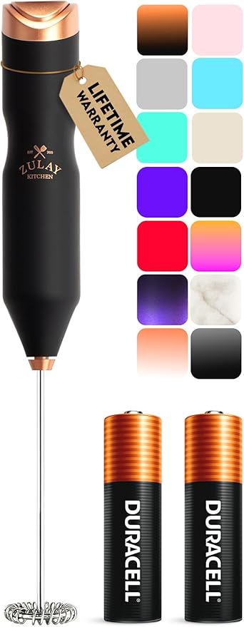Zulay Kitchen Powerful Frother Wand AA Batteries Included, Ultra Fast Handheld Drink Mixer, Comfort Milk Frother, Stainless Steel Whisker, Frother Handheld for Coffee, Protein & Matcha - Frothmate 2.0