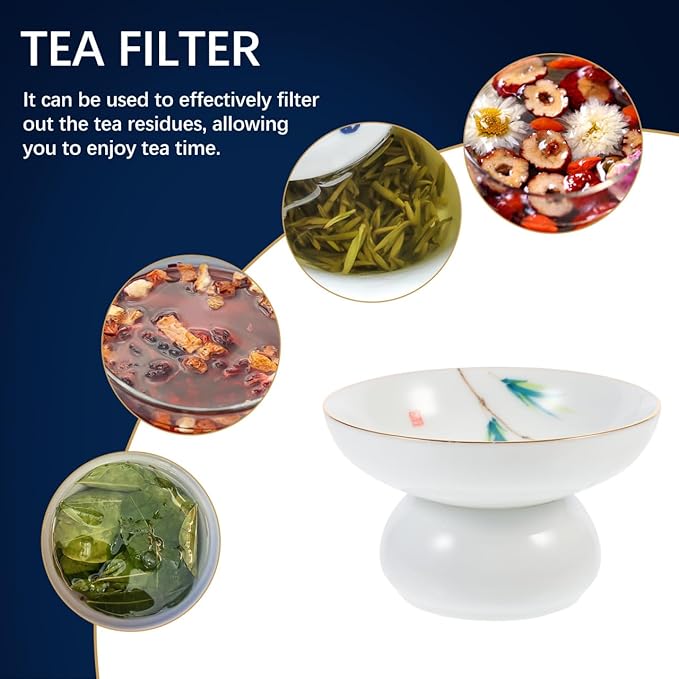 DOITOOL Porcelain Tea Strainer with Base Integrated Ceramic Tea Filter White Simply Style Two