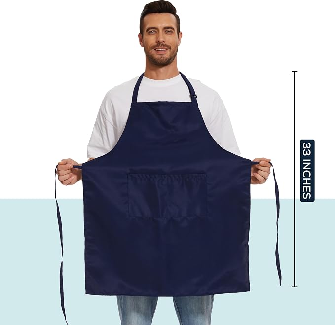 Will Well Kitchen Apron for Men and Women - 33" x 27" Oil-and-Water-Resistant with Adjustable Neck Strap and 38" Waist Ties for a Snug Fit, Lightweight with 2 Front Pockets - 1-Pack, Navy | Unisex 33'' x 27'' Oil & Water Resistant Soft Kitchen Chef Apr... - Image 6