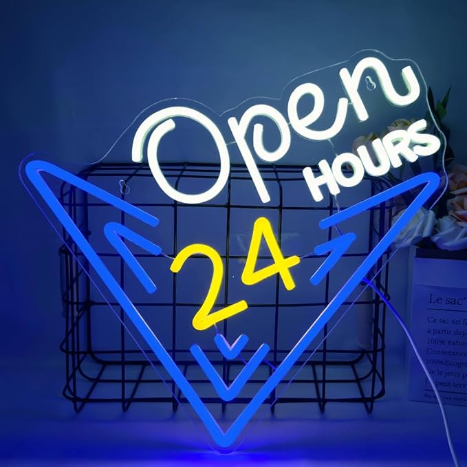 Open 24 Hours Neon Sign, Led Sign, Bar Neon Light Sign, Open 24 Hours Sign Pub Bar Convenience Store Coffee Shop Restaurant Beauty Salon Stores Hotel LED Light Neon Sign
