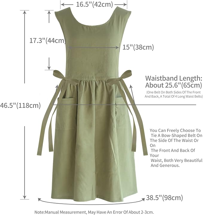 Premium Plus Size Apron with Pockets Adjustable Waistline Bib Apron,Soft Cotton Blend Apron Pinafore Dress for Baking Cooking Gardening(XL,Green) - Image 2