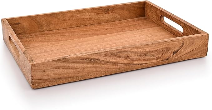 Kaizen Casa |Wooden Rectangular Serving Tray, Wood Plate, Tea/Drink Platter, Dinner Serving Tray, Snack Tray |Size_16" x 12" x 2” |Home Restaurants Coffee, Food, Breakfast, Dinner Décor