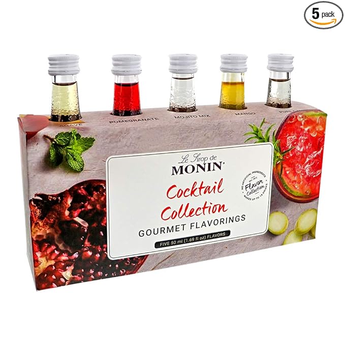 Monin - 5 Flavor Classic Cocktail Collection: Pomegranate, Mojito, Agave Nectar, Mango, and Pure Cane Syrups, Great for Classic Happy Hour Cocktails, Non-GMO, Gluten-Free (50 ml per bottle)