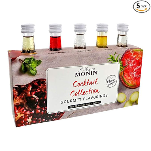 Monin - 5 Flavor Classic Cocktail Collection: Pomegranate, Mojito, Agave Nectar, Mango, and Pure Cane Syrups, Great for Classic Happy Hour Cocktails, Non-GMO, Gluten-Free (50 ml per bottle)