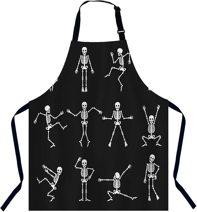 Funny Cartoon Dancing Skeleton Body Waterproof Apron Kitchen Chef Aprons Bibs for Grooming Cooking Baking Painting Gardening by Unknown