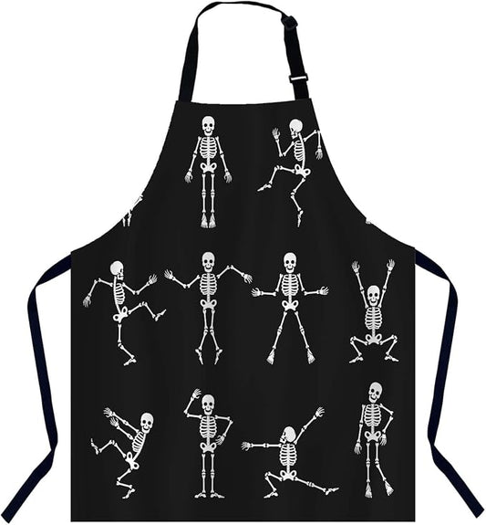Funny Cartoon Dancing Skeleton Body Waterproof Apron Kitchen Chef Aprons Bibs for Grooming Cooking Baking Painting Gardening by Unknown