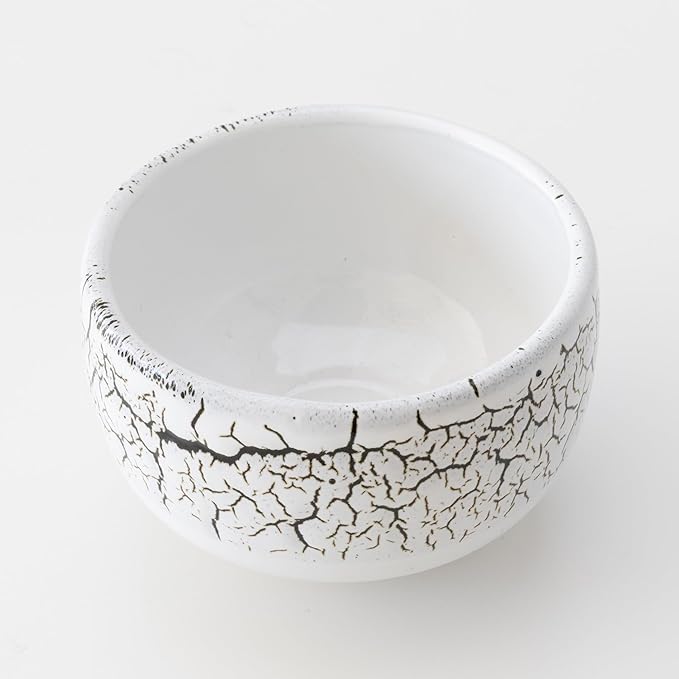Asayu Japan Midorizumi Matcha Bowl - Handmade Gifu Japan Ceramic Chawan, 12 cm (4.72″) Diameter x 7.3 cm (2.87″) Height, 415 g - White with Dark Green Crackle Pattern