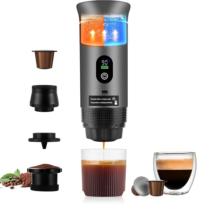 Upgraded 3 in1 Portable Espresso Machine with LED Display,20 Bar Pressure,Real-Time Temp&Battery Indicator,Portable Coffee Maker Compatible with Ground Coffee & Capsules, for Travel,Home & Office