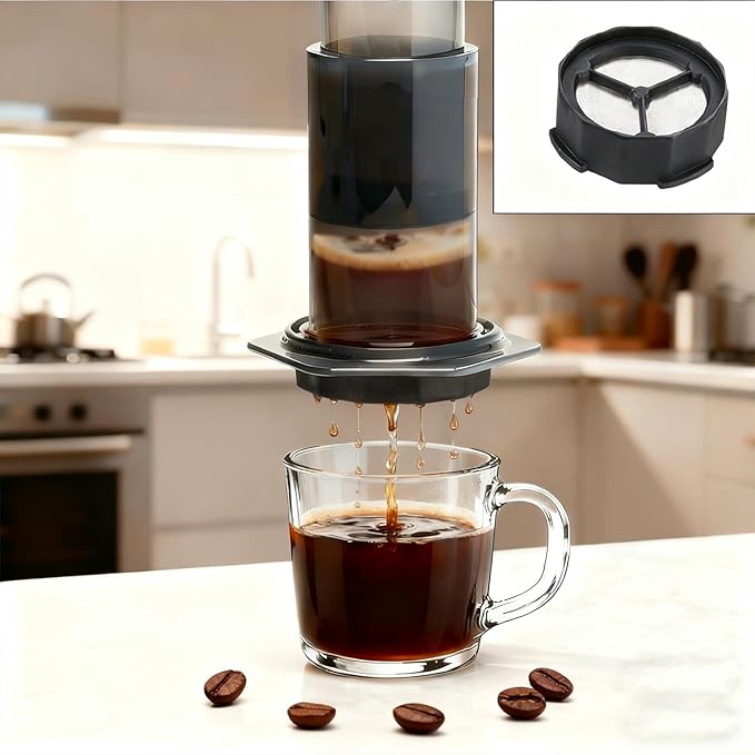 Stainless Steel Reusable Filter for AeroPress Coffee Maker(Superfine)，Premium Replacement Disc, 2-in-1 design, freeing you from changing filter screens or filter papers. (2, Black)