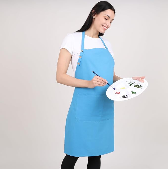 Kitchen Apron Cotton Waterdrop Resistant with adjustable Aprons for Women with Pockets 9 Color option Cooking (Light Blue) - Image 5