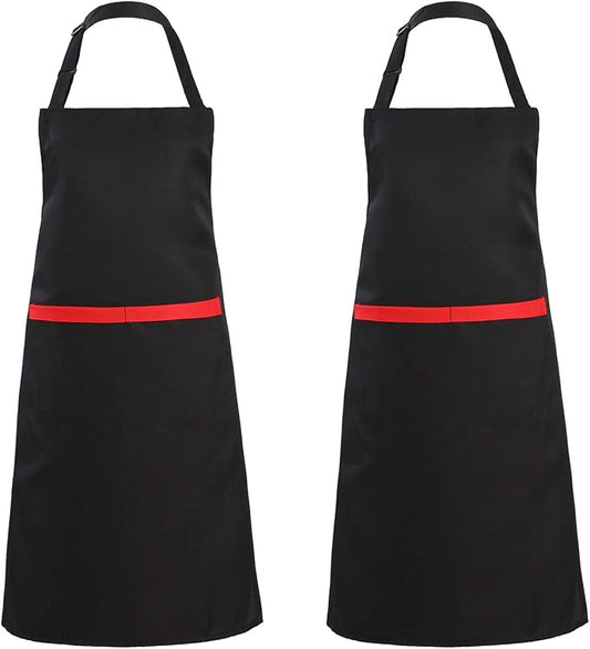 Tosewever 2 Pack Adjustable Bib Apron with 2 Pockets, Waterdrop Resistant Cooking Kitchen Aprons for Women Men Chef Couple BBQ Painting (Black, 2) by Tosewever