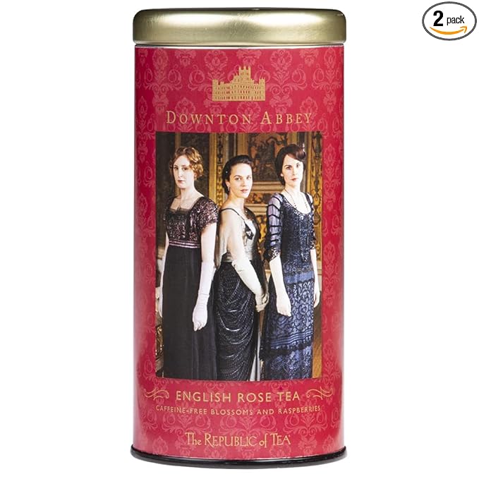 The Republic of Tea Downton Abbey Premium English Rose Tea, 36 Tea Bags, Rose Hibiscus, Caffeine Free (Pack of 2)