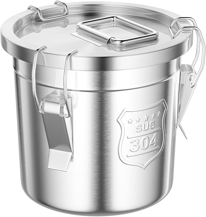 304 Stainless Steel Airtight Canister, Kitchen Metal Food Storage Canisters w/Airtight Lid & Locking Clamp, Cereal Container for Rice Flour Milk Coffee Bean, Silver (6L)