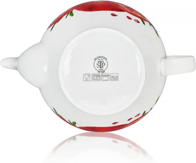 Porcelain Teapot 40 oz. Microwave & Dishwasher Safe Tea Pots for Tea, Pots for Women Gift (Sweet Pomegranate)