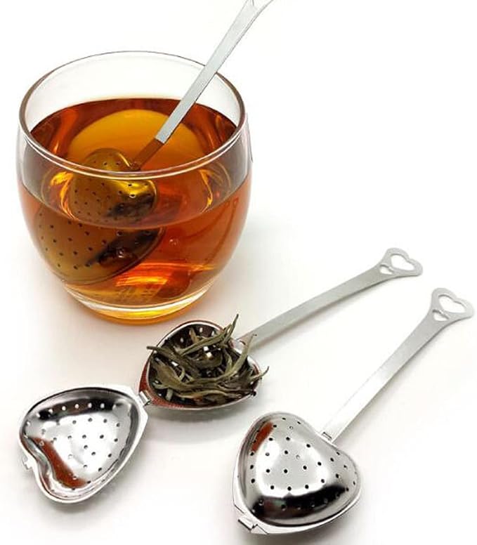 MIAO JIN 12Pcs Stainless Steel Tea Infuser Mesh Heart Shaped Tea Strainer Spoon Sugar Flour Sifters Filters Tea Interval Diffuser for Loose Leaf, Spices, Seasonings