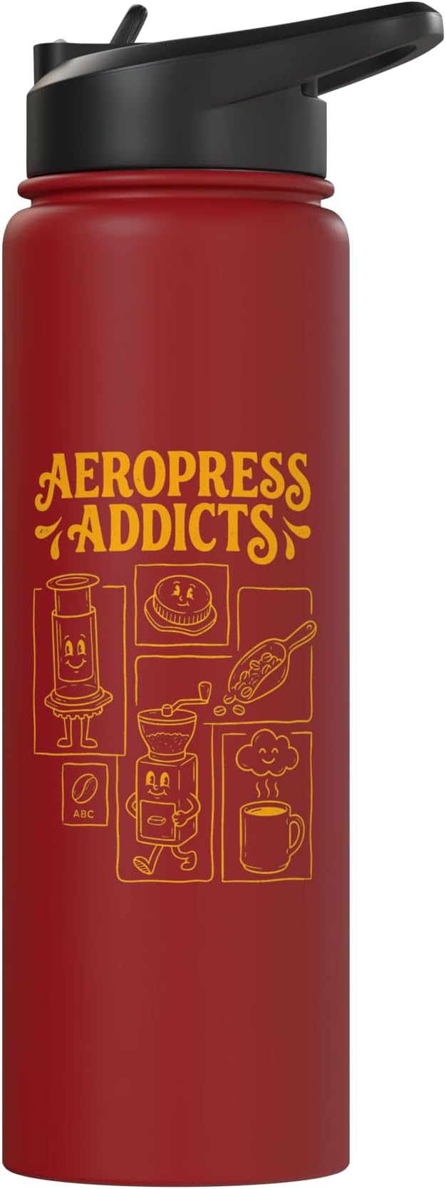 Kawaii Coffee Brewing Characters Shirts AeroPress Addicts Stainless Steel Insulated Water Bottle