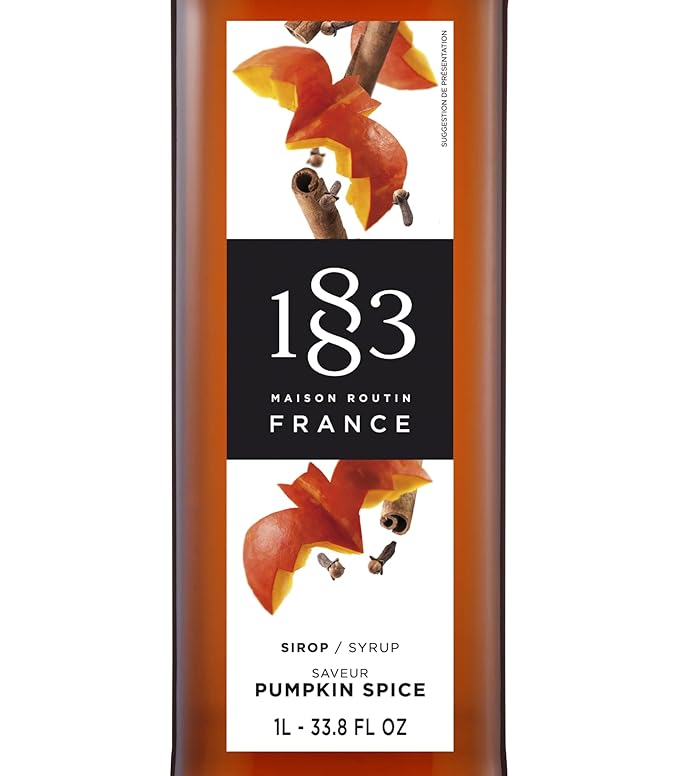 1883 Pumpkin Spice Syrup for Drinks, Made in France, 1 Liter Plastic Bottle