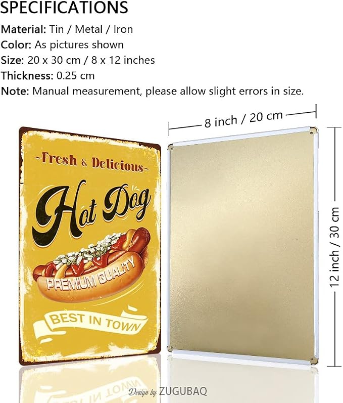 Hot Dog Tin Signs Vintage Metal Sign Funny Food Art Printing Poster Wall Decor for Home Kitchen Bar Restaurant Cafe Pub Indoor Outdoor 12x8 Inch Hanging Plaque - Image 2