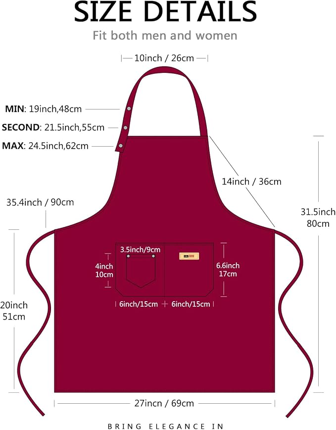 Yuubin Extra Large Aprons for Men Adjustable Button Apron with Pockets Chef Cooking Kitchen Aprons Women,Water&Oil Resistant - Image 6