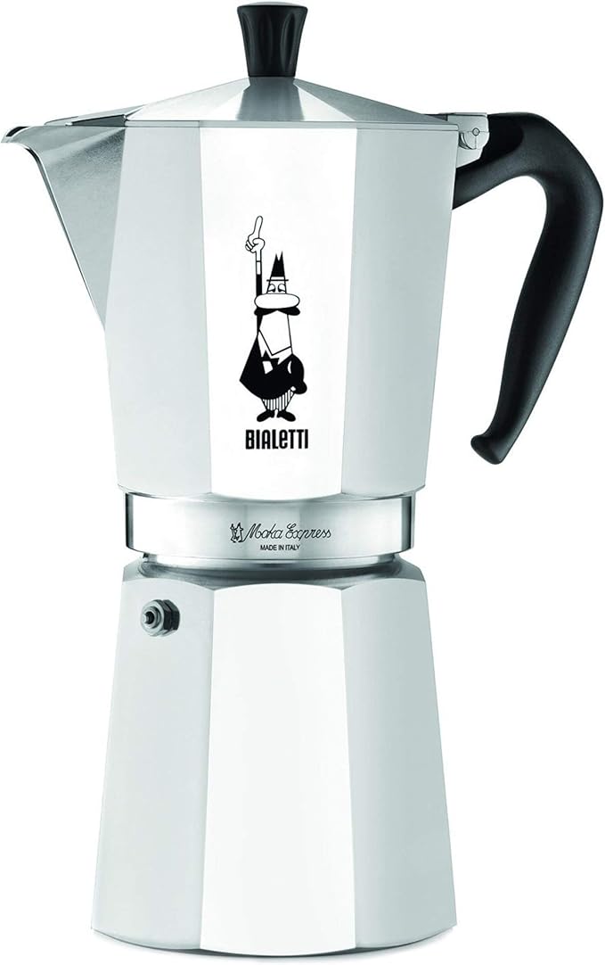 Original Bialetti 12-Espresso Cup Moka Express | Espresso Maker Machine and Zonoz Wooden Small Espresso Stirring Spoon Bundle (12-cup, 25 fl oz, 775 ml)
