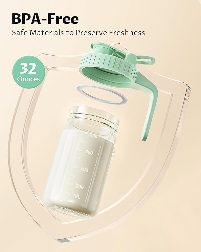 32oz Breast Milk Pitcher with Lid – Leak-Proof & Airtight Glass Storage Container, Breastfeeding Essentials for Breastmilk, Wide Mouth Mason Jar Pitcher, Fast Formula Maker