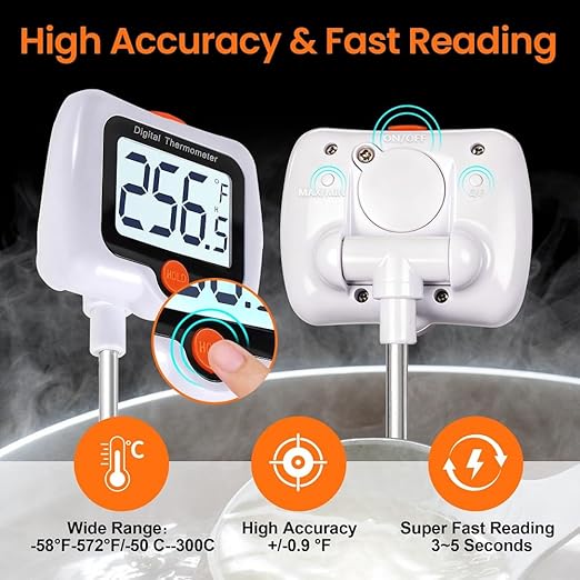 Candy Thermometer for Candy Making with Pot Clip,Best Instant Read Thermometer Digital for Cooking, Baking, Candy and Cheese Making – 10 Inch Probe, Large Rotating LCD Display, Essential Baking Tool