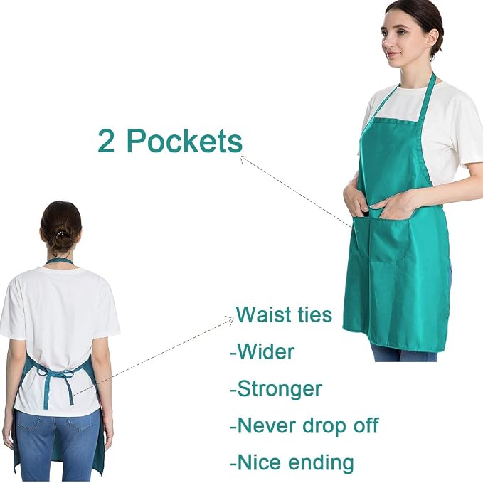 Total 6PCS Baby Blue Bib Aprons Bulk with 2 Pockets for Women Men Adult - Chef Cooking Kitchen (6, Baby Blue) - Image 3