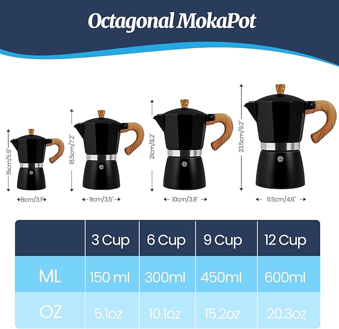 3 Cup Moka Pot Aluminum 150ml Italian Coffee Maker Stovetop Espresso CoffeeMakers Mocha Pot Percolator for Electric Ceramic Stove Classic Greca Cafe Makers Portable for Easy Brewing