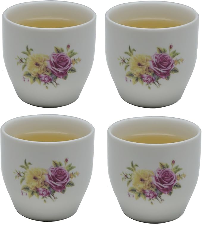 Porcelain Teacup, 5oz Cups Painted Flowers Coffee Tea Water Pot Ceramic Kettle Tea pot Accessories (cup*4)
