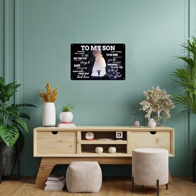 bivrten To My Son Metal Sign Dad Present To Son Sign Family Wall Art Vintage Wall Decor Great Graduation Gift Inspirational Poster Sign 8x12 Inch - Image 5