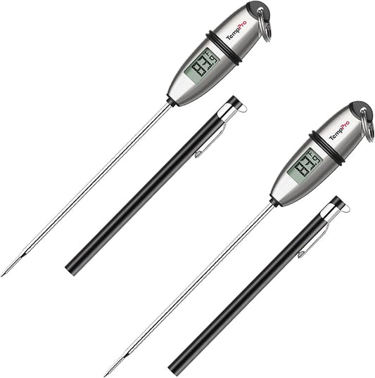 TempPro TP02S (2 Pack) Digital Food Thermometer for Cooking Bread Baking Sourdough Liquids, Meat Thermometer Digital with Super Long Probe for Kitchen BBQ Candy Making Accessory (Previously ThermoPro)