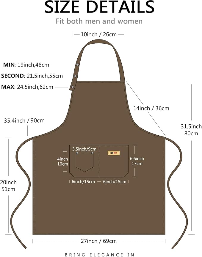 Yuubin Extra Large Aprons for Men Adjustable Button Apron with Pockets Chef Cooking Kitchen Aprons Women,Water&Oil Resistant - Image 6