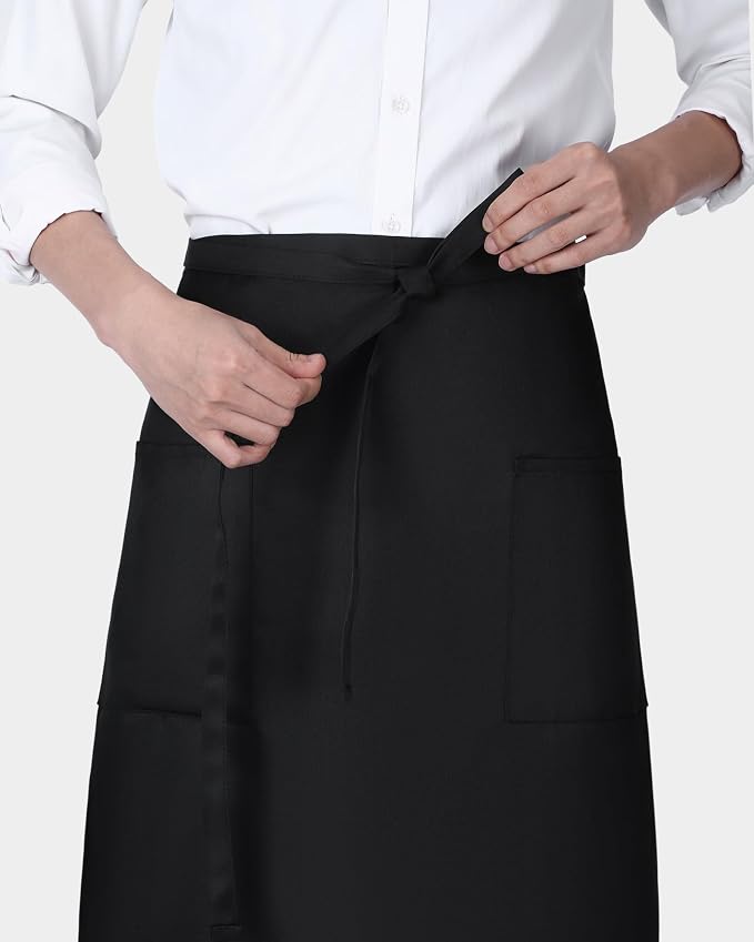 Xtinmee 4 Pcs Bistro Aprons 2 Pockets 32" Waterproof Half Waist Black | Server Aprons with 2 Pockets Unisex, Long Waist Ties, for Halloween Party Chef Waiter Bartender Cooking Restaurant Cafes - Image 7