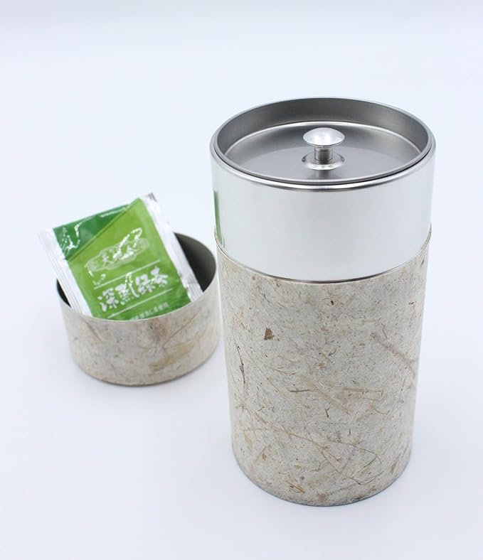 Japanese Pokkan Matcha Coffee Spice Tea Tin Canister Washi Paper Storage with Lid 7.05 oz Capacity (Unryugami White)