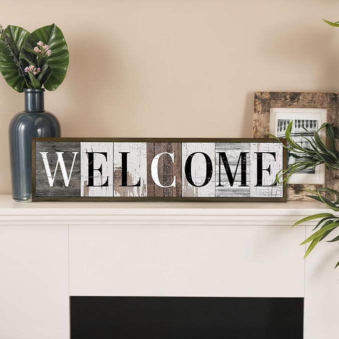 Welcome Wood Signs, Rustic Wall Plaque, Farmhouse Front Door Sign for Indoor Outdoor, Desk Decor Art, Home Decor for Housewarming, Porch Entryway Decoration, Framed Wooden Box Sign 17.8x4x1.2 inches - Image 5