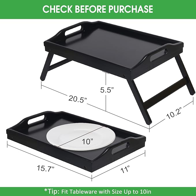 Bed Tray Folding Legs with Handles Breakfast Food Tray Table for Sofa Eating,Drawing,Platters Bamboo Serving Lap Desk Snack Tray