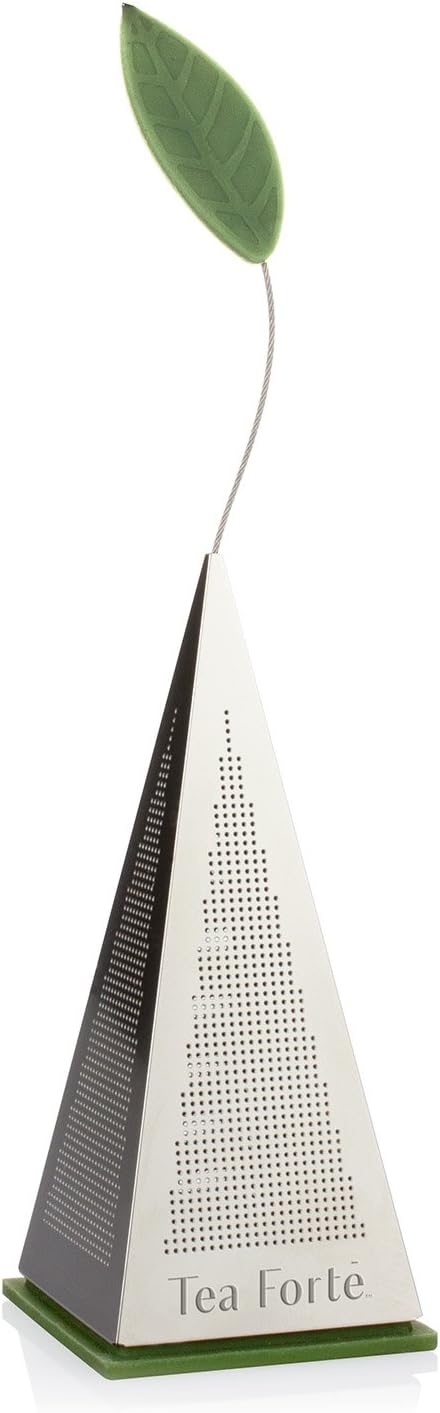 Tea Forte Icon Stainless Steel Loose Leaf Tea Infuser, Extra Fine Strainer with Silicone Leaf and Base
