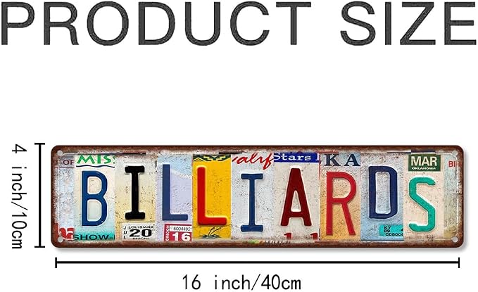 Billiards Metal Sign – Vintage License Plate Style Wall Decor – Rustic Tin Plaque for Man Cave, Game Room, Pool Hall & Pub Bar – Retro Industrial Design with Pre-Drilled Holes 16x4 Inch Aluminum (Diversity-03) - Image 2