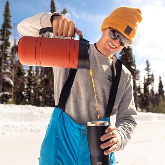 BruTrek® by Planetary Design BaseCamp Coffee Press - Double Wall Insulated Stainless Steel - Bru-Stop Technology, No Grounds in Coffee, No Spill Lid (Red Rock, 48 fl.oz)