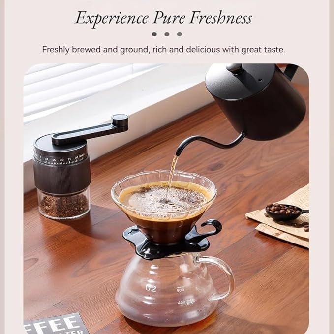 Manual Coffee Grinder, Premium Conical Burr Mill with 18 Adjustable Settings - Portable Hand Crank Bean Grinder for Espresso, French Press, Turkish Coffee, Includes Brush, Scoop & 100 Filters (white)