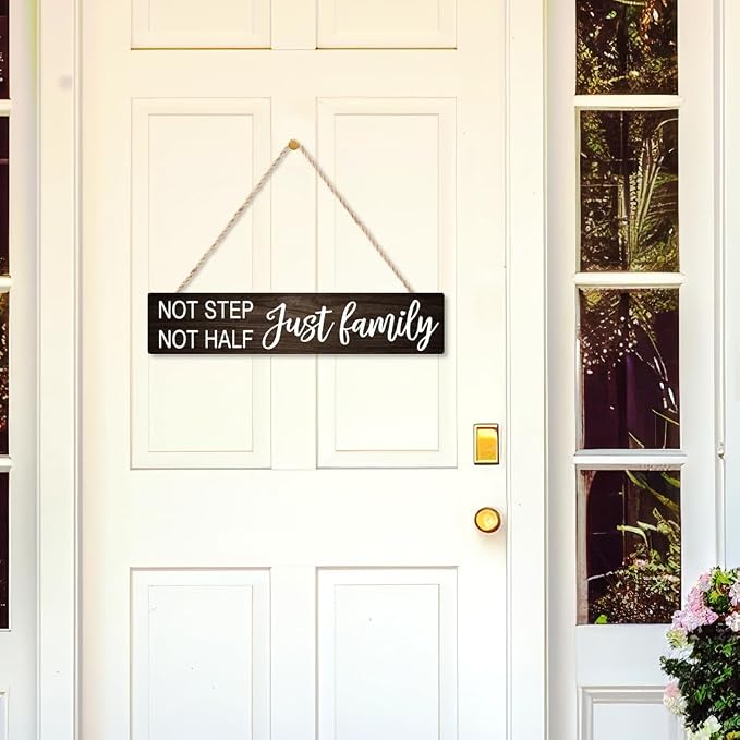 AGMDESIGN Not Step Not Half Just Family Wood Sign, Heartwarming Family Unity Wall Decor for Shelf Desk Door, Farmhouse Bedroom Kitchen Bathroom Wood Hanging Plaque, Great Gifts for Families - Image 3