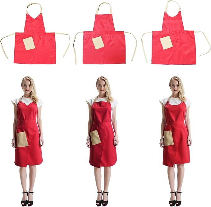 Kitchen Apron with Pockets for Adults,Waterproof Cooking Aprons for Women/Men,Baking/Grilling,Green/Orange/Wine Red - Image 8