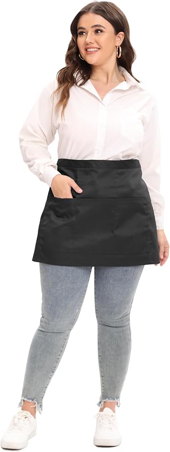 Server Aprons Large Size W 3 Pockets - Half Waist Apron in Black for Women Men - Image 3