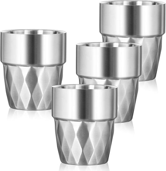 Steel Cups, 10 oz Insulated Tumbler, 4 Pack Double Wall Unbreakable Stackable Water Tumblers Insulated Stainless Metal Cup Premium Drinking Glasses for Travel Camping Home Outdoor