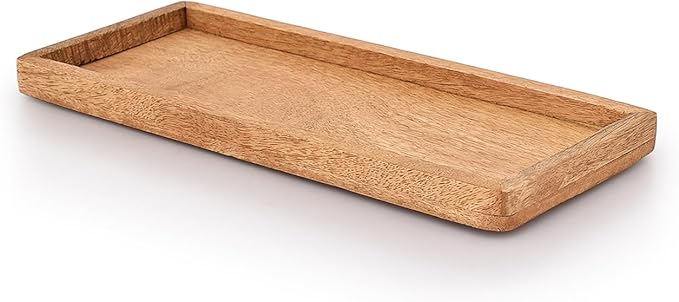 Samhita Mango Wood Serving Platter with Raised Edge -Set of 3 for Display Fruit Snacks Appetizer Sushi Food Decorative (12" x 5" x 0.75")