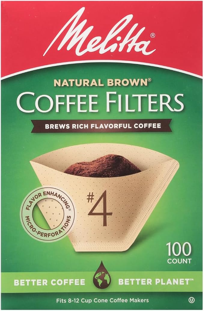 Melitta #4 Cone Coffee Filters, Natural Brown, 100 Count (Pack Of 6), 600 Total Filters - Fits all 8-12 Cup Cone Coffee Makers and Pour-Overs, Compostable, Tear-Resistant