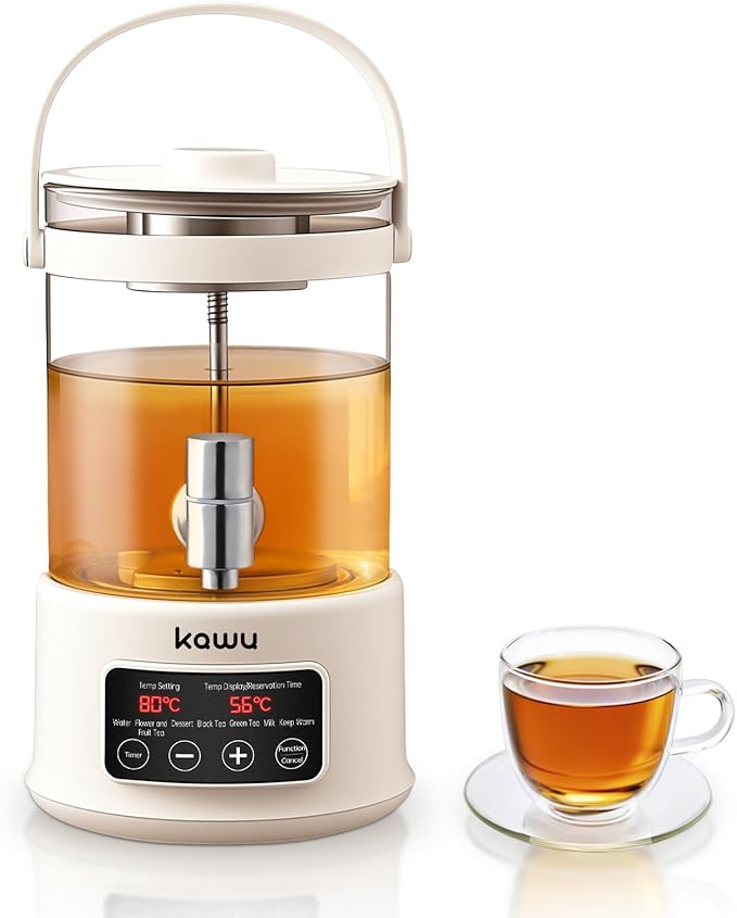 Kawu 2.5L Electric Kettle & Tea Maker with Steam Infuser, 7-in-1 Glass Water Boiler and Warmer, Variable Temperature Control Hot Water Dispenser, 24H Keep Warm for Tea, Office